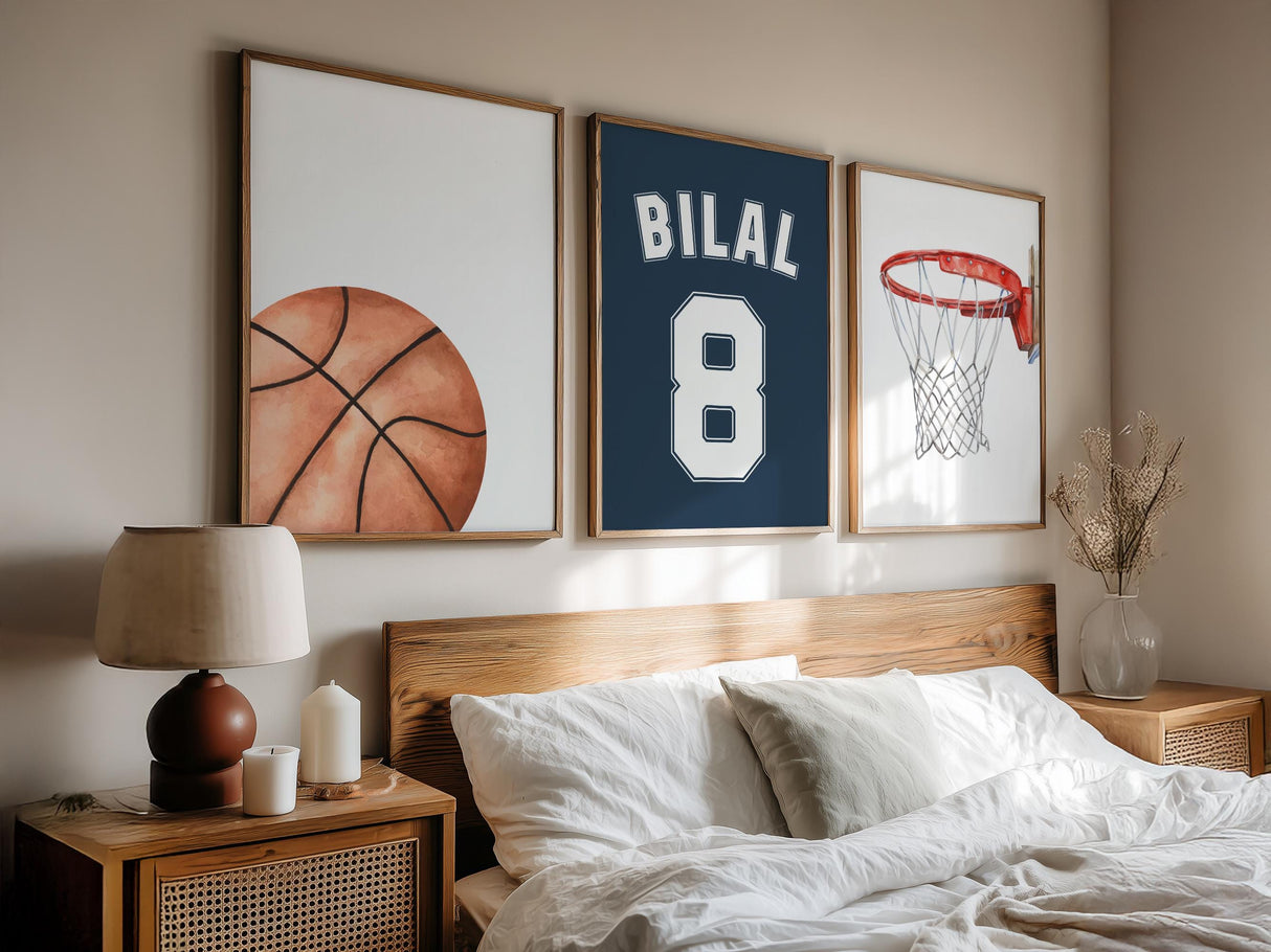 Set of 3 basketball prints with personalized jersey