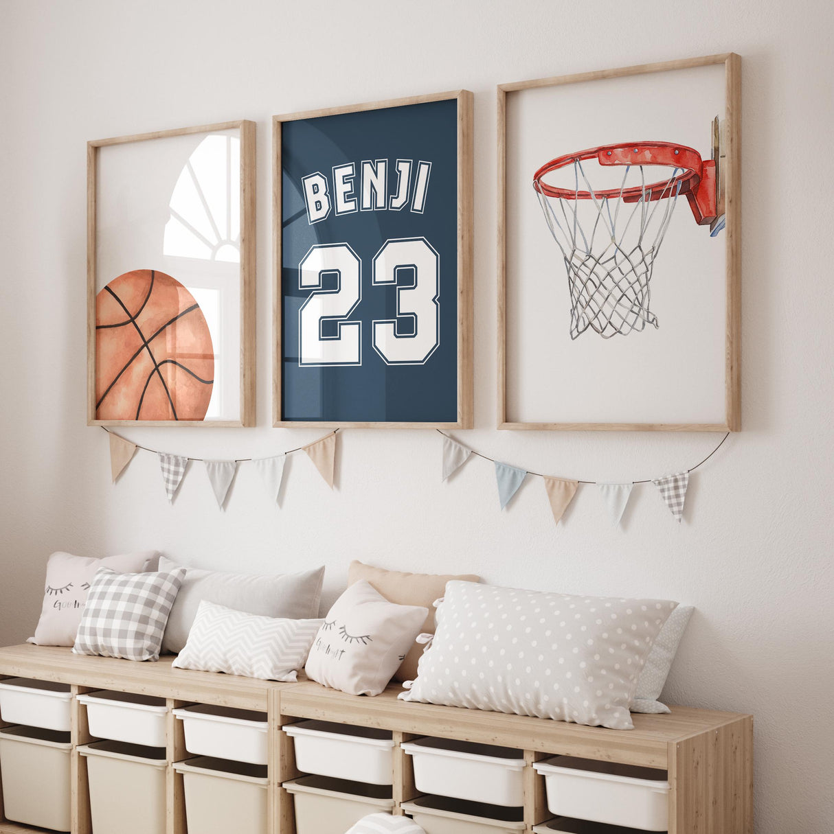 Basketball wall decor set with custom jersey name and number