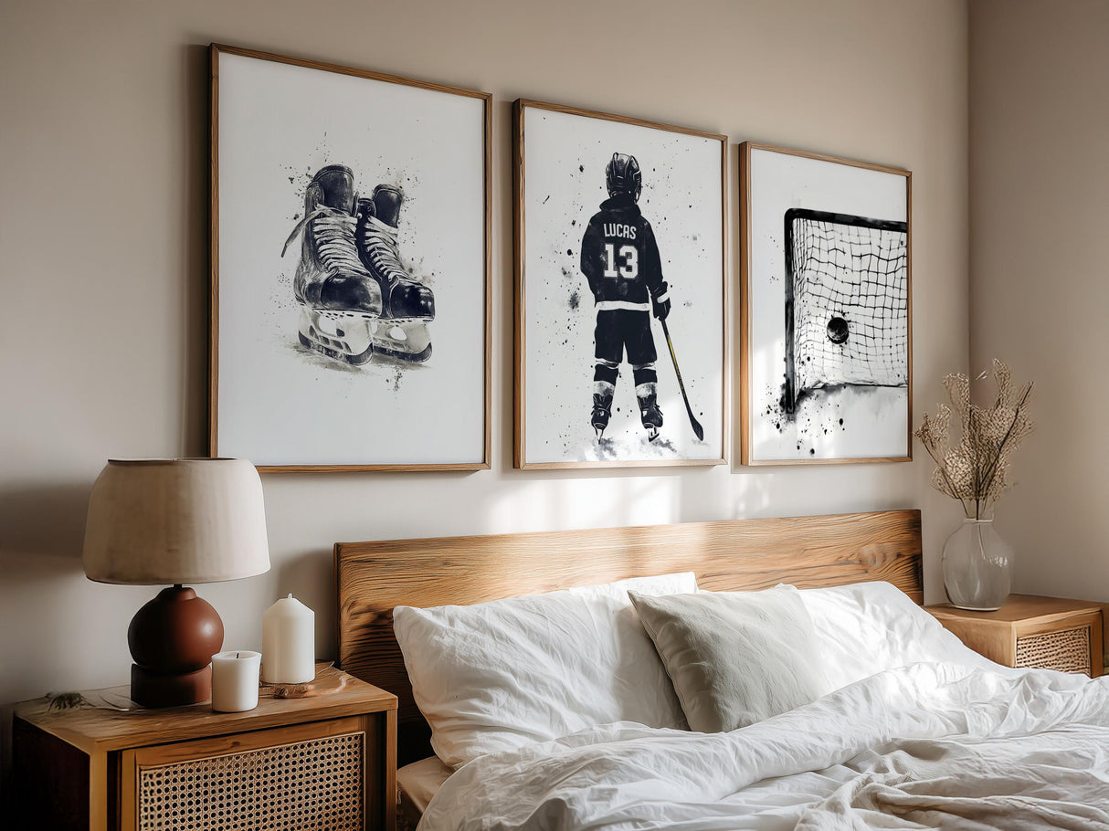 Hockey poster set for kids with custom name and number, build your own set
