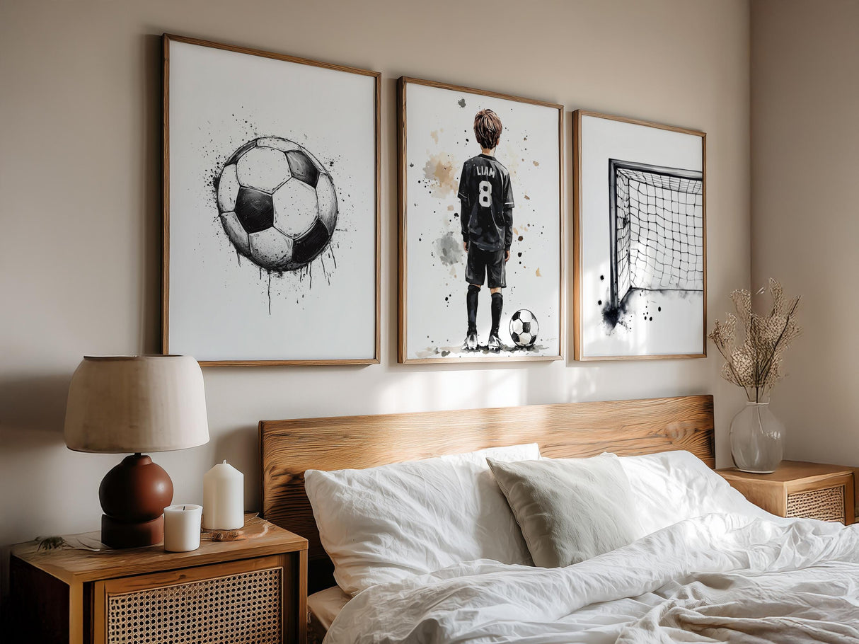 Watercolor soccer player print set with custom name and number