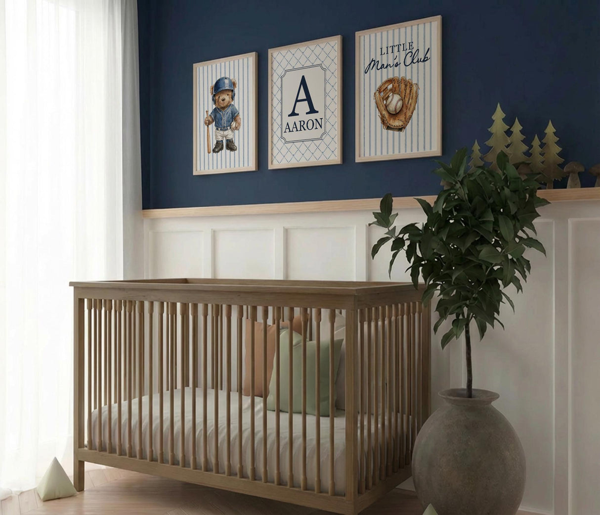 Baseball Bear Nursery Prints – Custom Name, Set of 3
