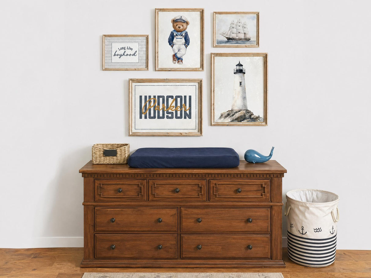 Nautical Nursery Gallery Set – 5 Prints with Custom Name