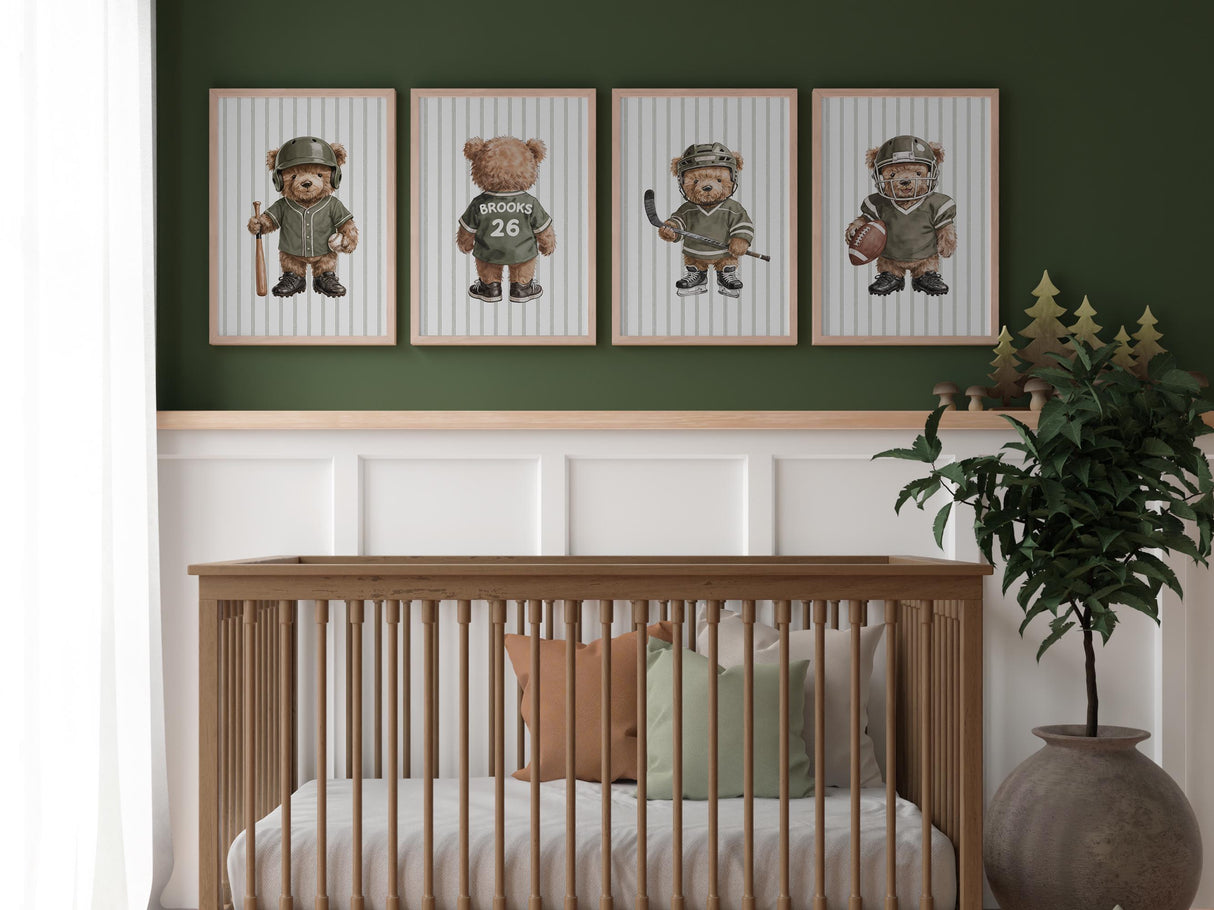 Sports bear designs: soccer, hockey, baseball, basketball bears