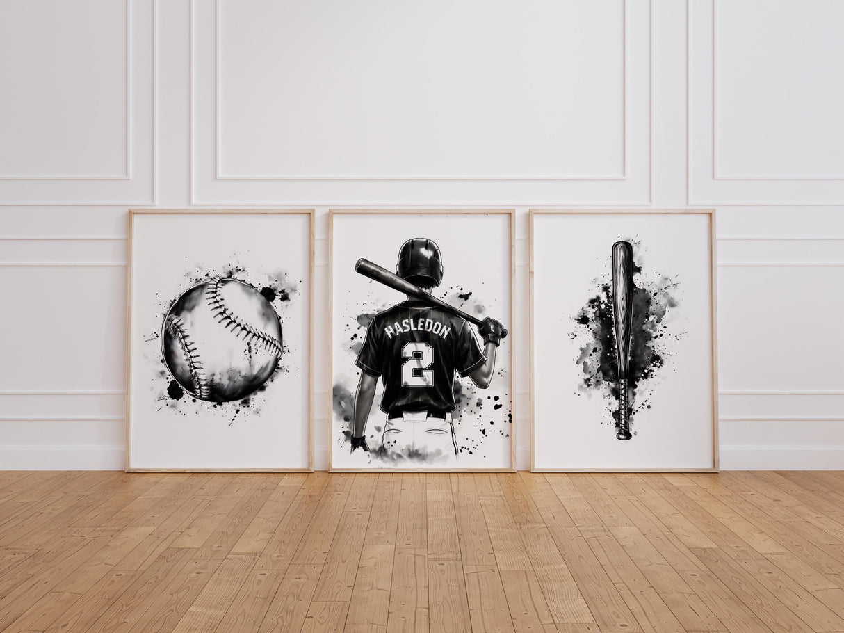 Baseball print set displayed in a boys bedroom