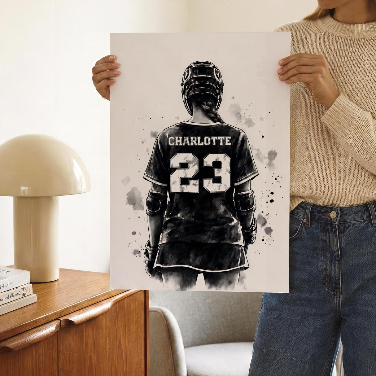 Lacrosse stick and gear watercolor print