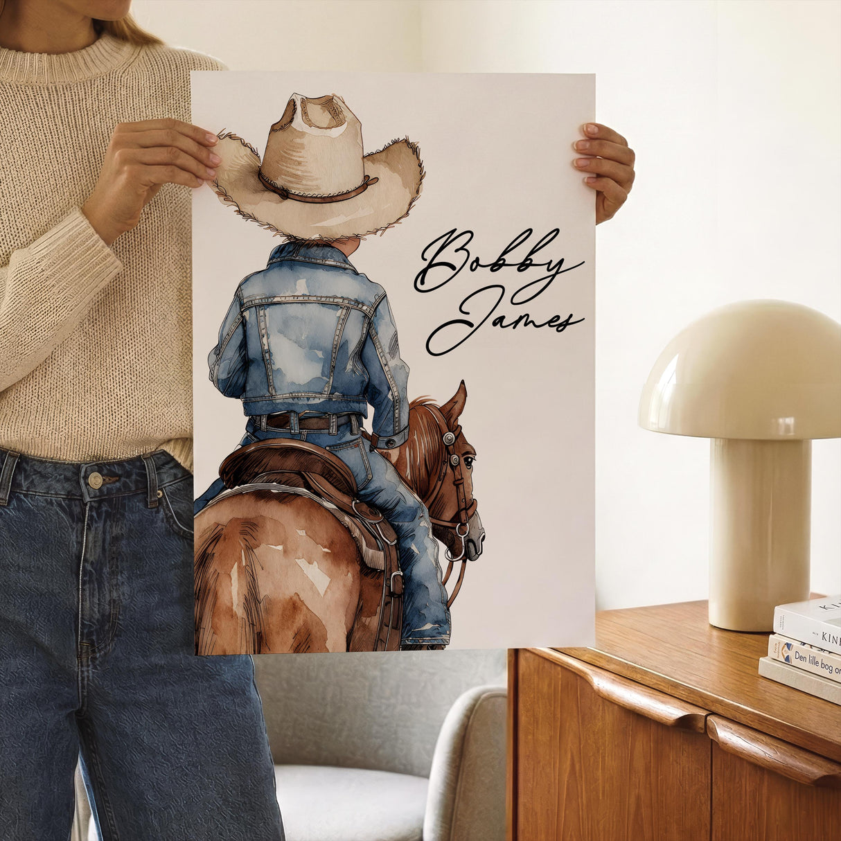 Cowboy Nursery Prints with Custom Name – Watercolor Set of 3 — view 3