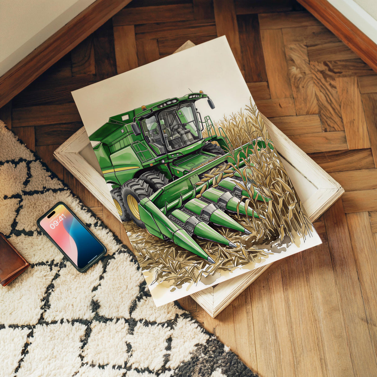 Blue tractor print for farm themed boys room
