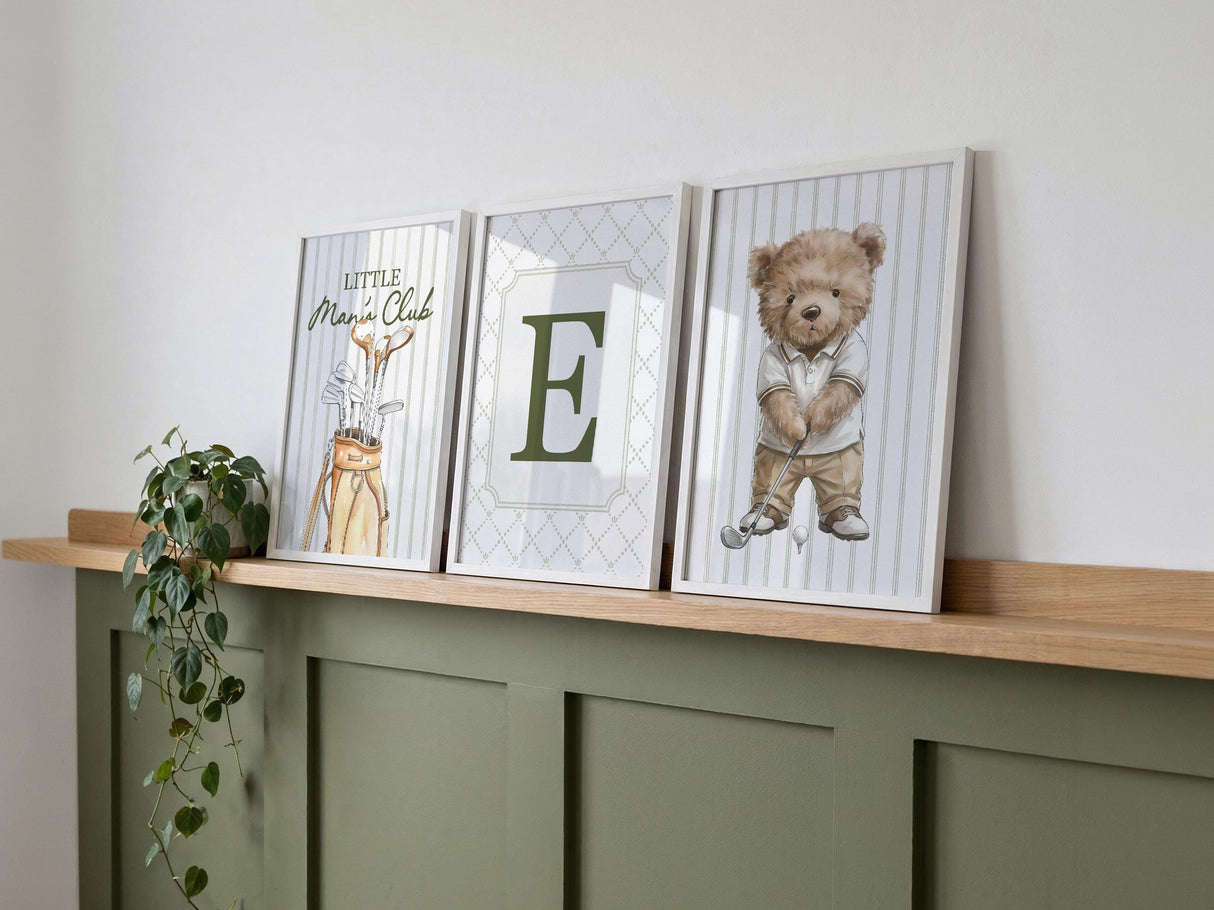 Golf Nursery Prints – Custom Initial, Set of 3 in Green or Blue — view 3