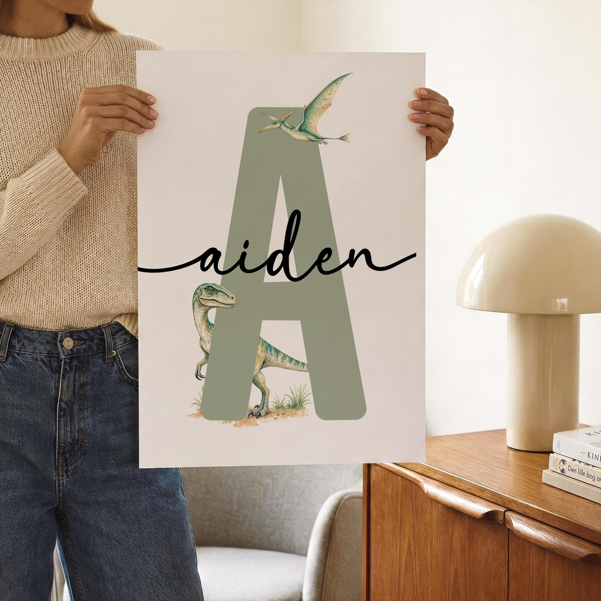 Personalized dinosaur wall art set of 3 for a kids room