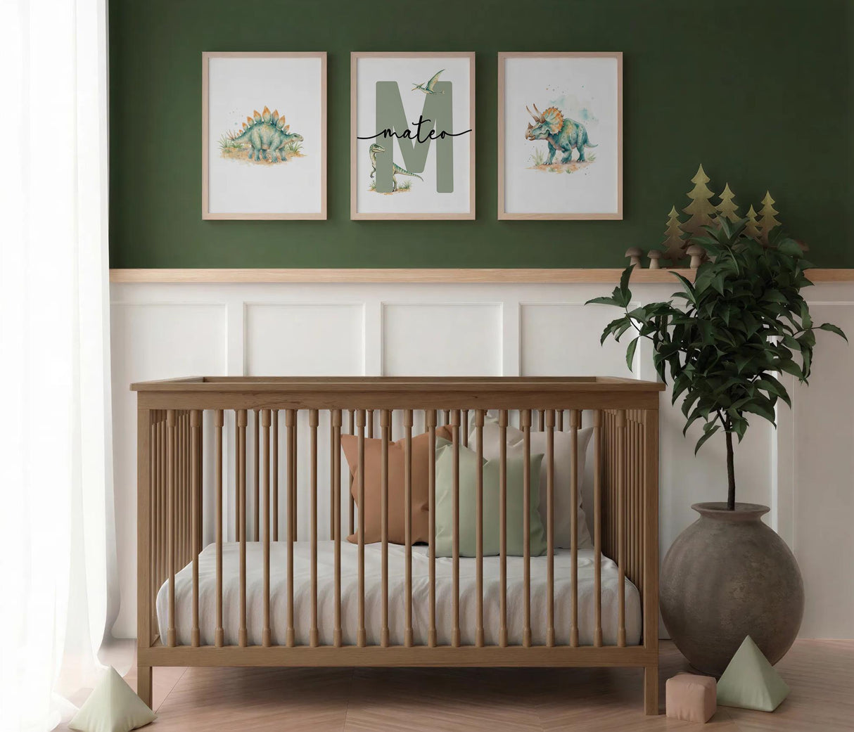 Personalized dinosaur wall art set of 3 for a kids room