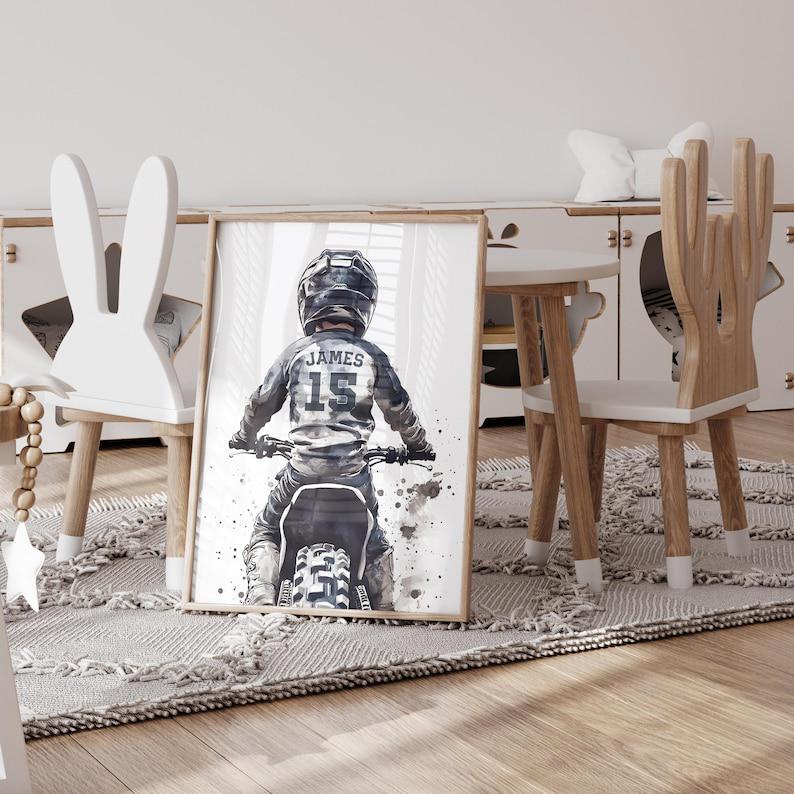 Dirt Bike Prints with Custom Name & Number – Watercolor Set of 3 — view 10
