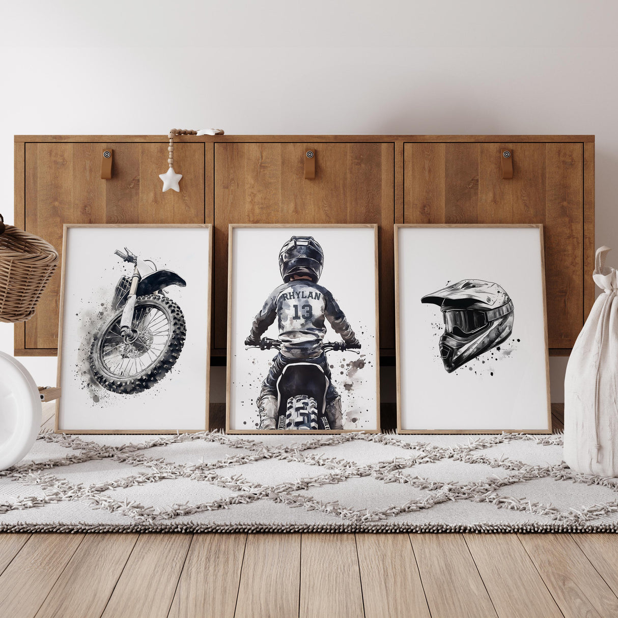 Dirt Bike Prints with Custom Name & Number – Watercolor Set of 3 — view 8