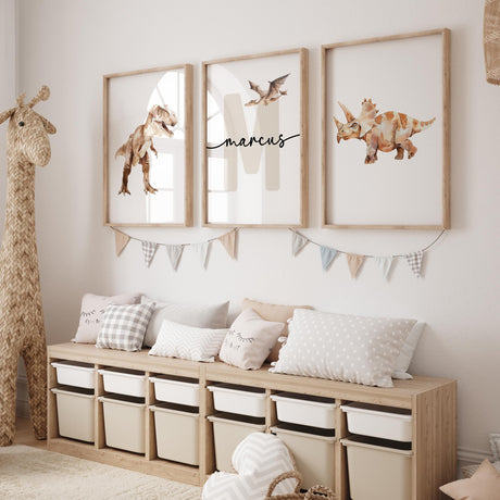 Dinosaur Nursery Prints – Custom Initial & Name, Set of 3 — view 2
