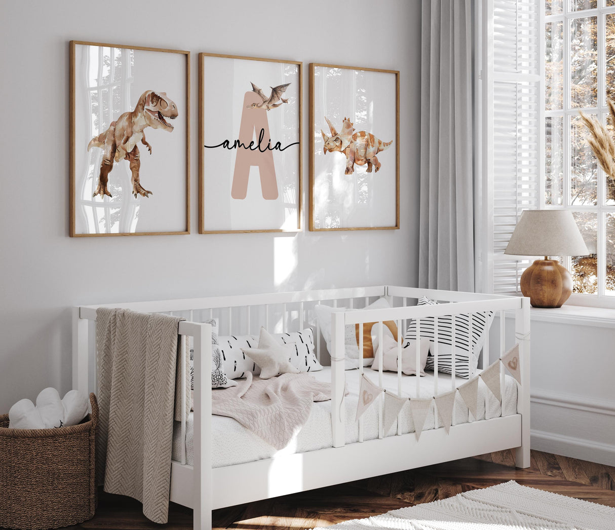 Dinosaur Nursery Prints – Custom Initial & Name, Set of 3 — view 4