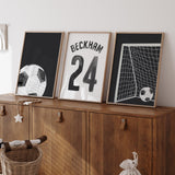Soccer poster set for kids rooms with custom name and number