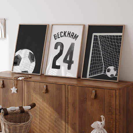 Soccer poster set for kids rooms with custom name and number