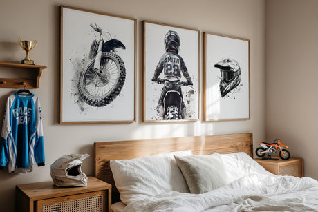 Dirt Bike Prints with Custom Name & Number – Watercolor Set of 3