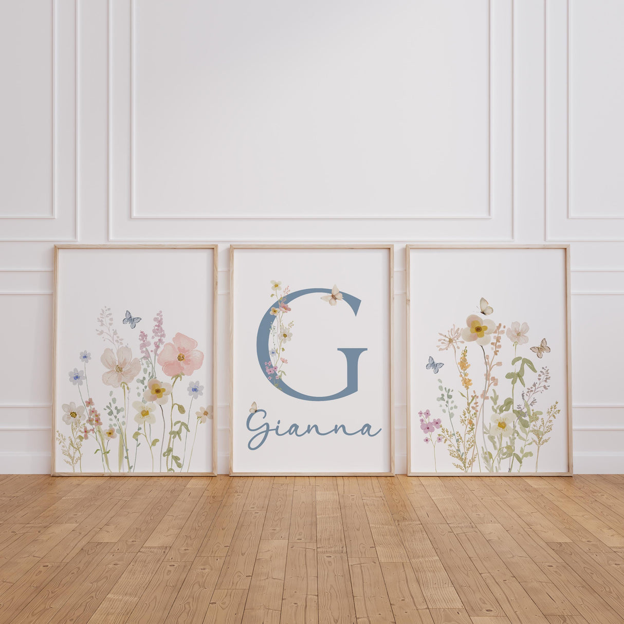 Floral nursery wall art set ready to frame
