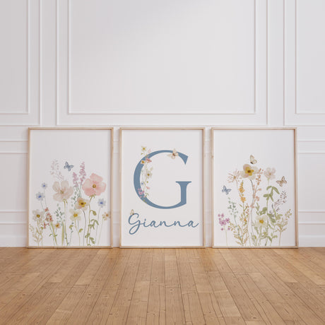 Floral nursery wall art set ready to frame