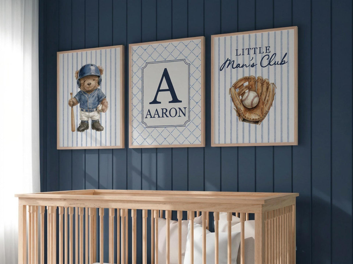 Baseball Bear Nursery Prints – Custom Name, Set of 3 — view 2