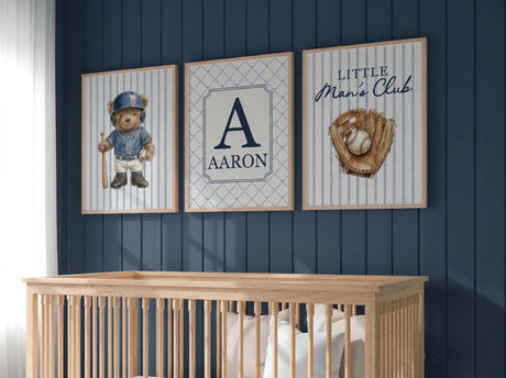 Baseball Bear Nursery Prints – Custom Name, Set of 3 — view 2