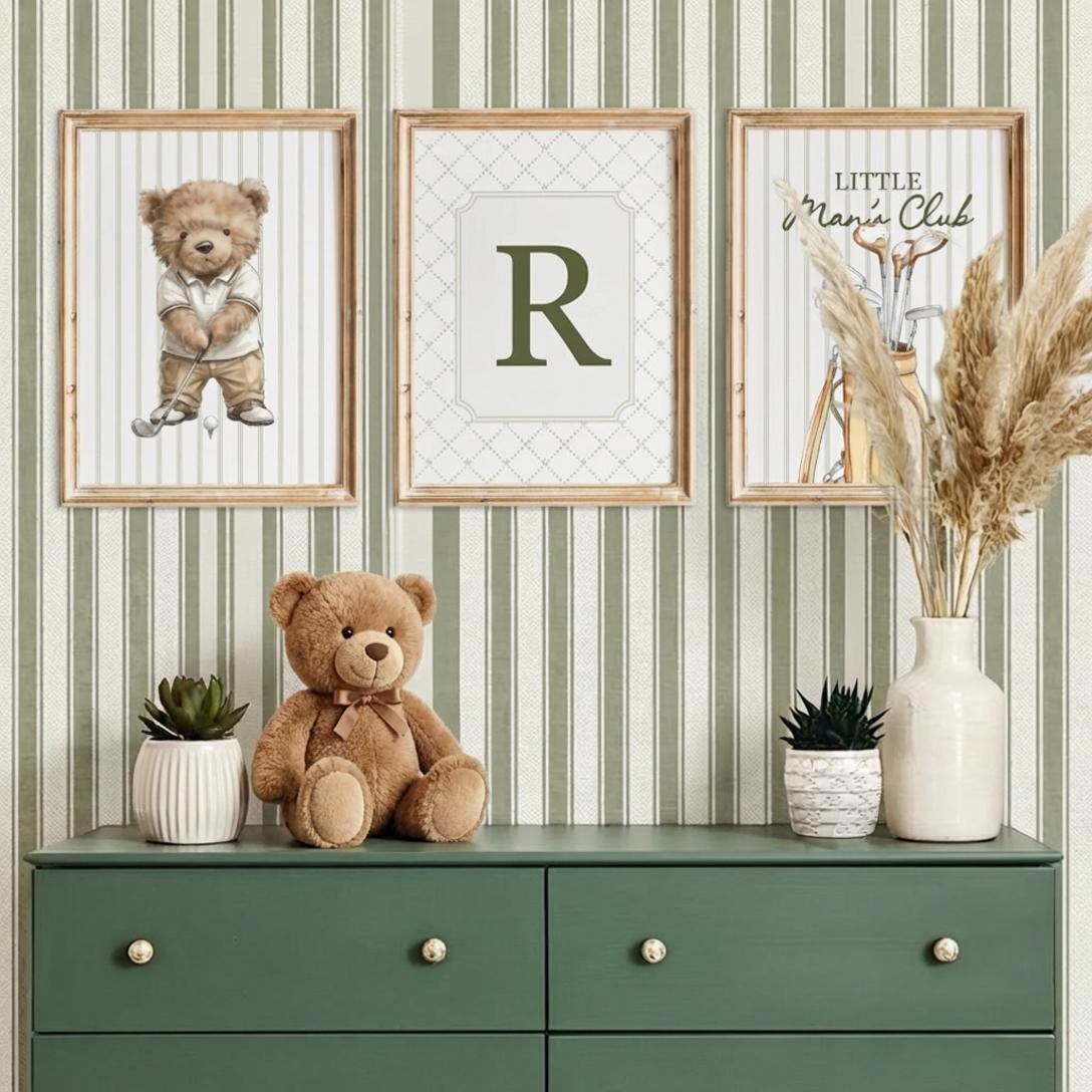Golf Nursery Prints – Custom Initial, Set of 3 in Green or Blue — view 10