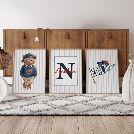 Americana Teddy Bear & Monster Truck Prints – Custom Name, Set of 3 — view 6