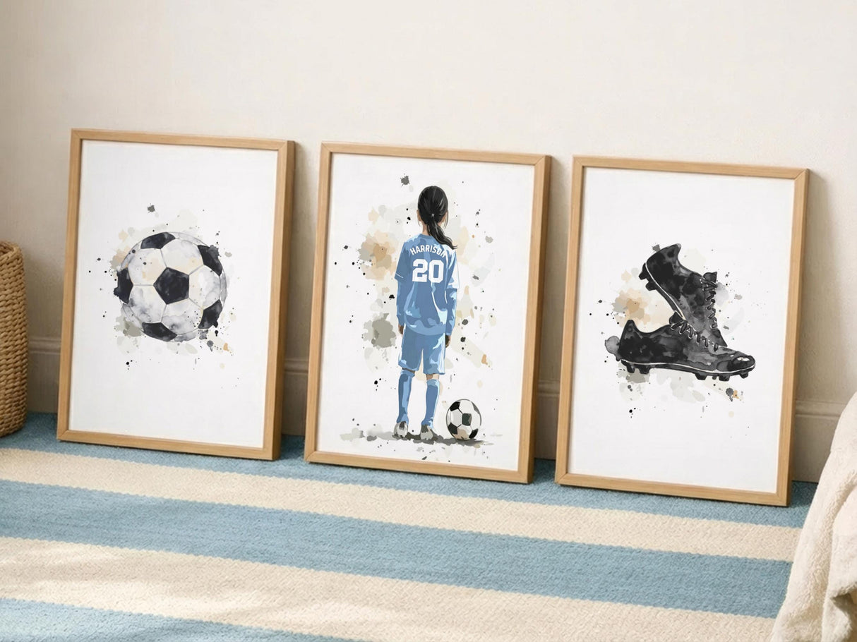 Soccer Girl Prints – Custom Name & Number, Watercolor Set of 3 — view 2