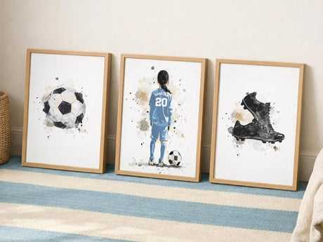 Soccer Girl Prints – Custom Name & Number, Watercolor Set of 3 — view 2