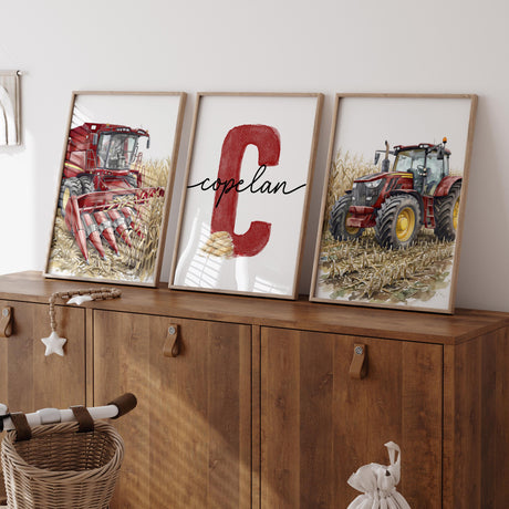 Tractor wall art in red, blue and green color options