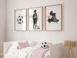 Soccer Girl Prints – Custom Name & Number, Watercolor Set of 3