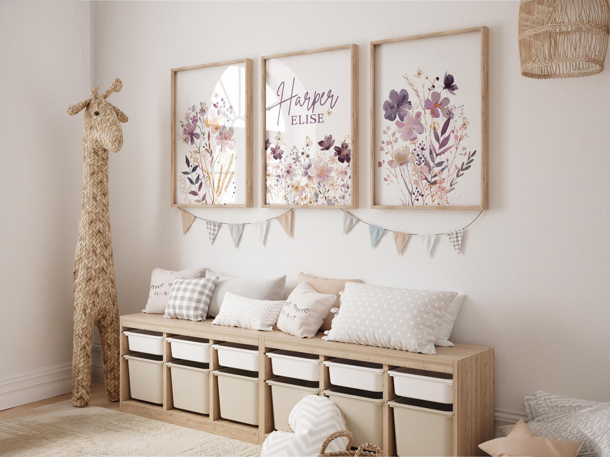 Purple Wildflower Nursery Prints – Custom Name, Set of 3 — view 8