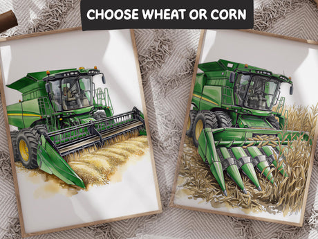 Set of 3 tractor and harvester prints for kids room