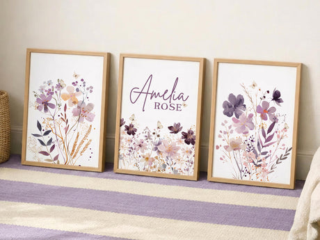 Purple Wildflower Nursery Prints – Custom Name, Set of 3 — view 9