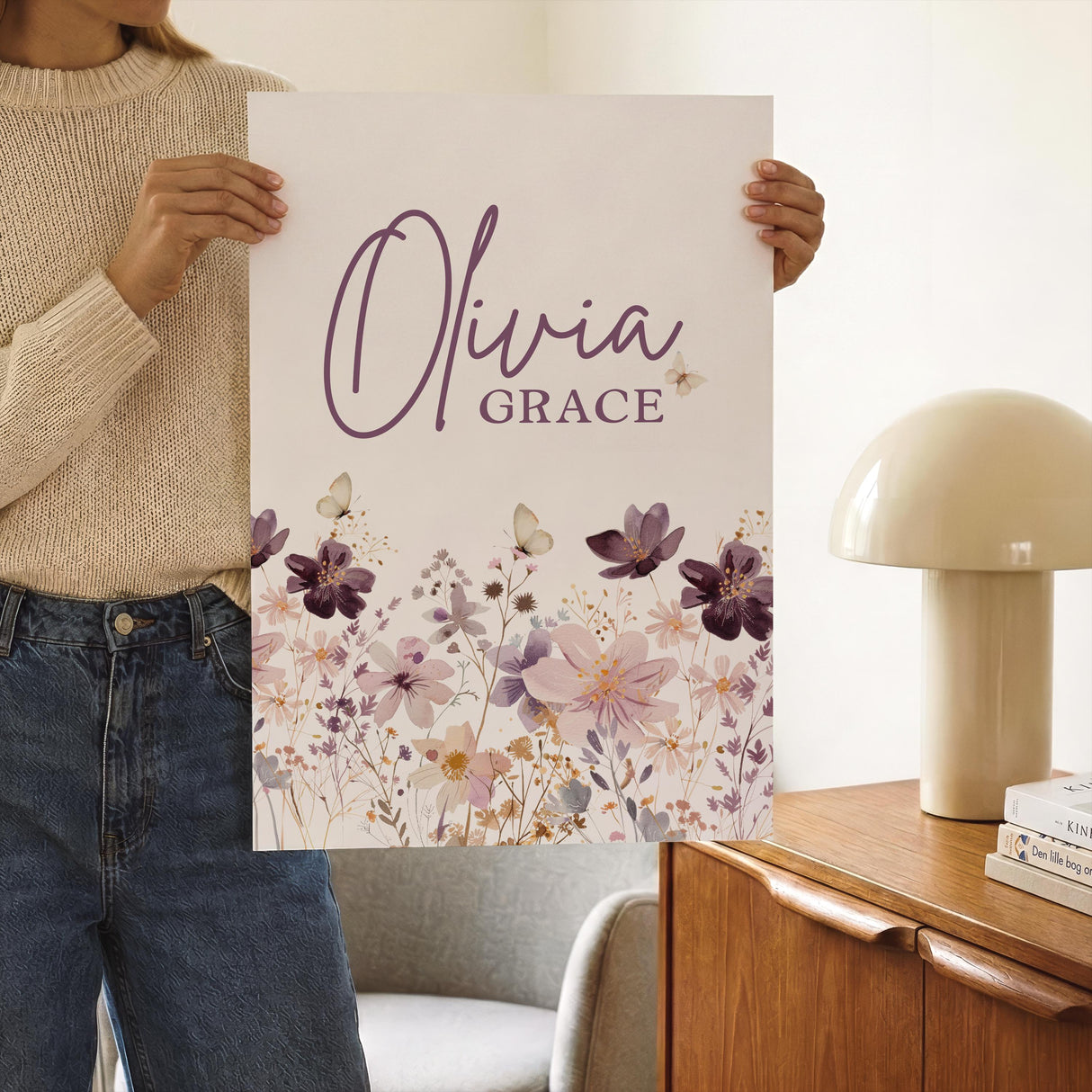 Purple Wildflower Nursery Prints – Custom Name, Set of 3 — view 3