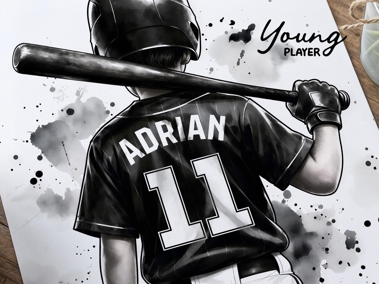 Baseball bat watercolor print detail