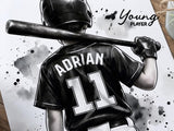 Baseball bat watercolor print detail