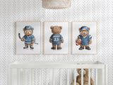 Sports bear nursery print set for baby boy, build your own set of 3 to 6