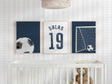 Soccer posters displayed in a boys bedroom