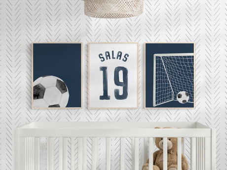 Soccer posters displayed in a boys bedroom