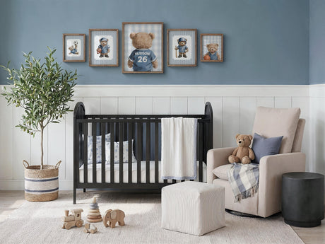 Teddy bear sports nursery gallery wall set of 5 prints with custom name