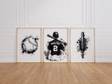 Baseball print set displayed in a boys bedroom