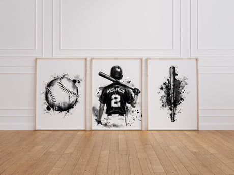 Baseball print set displayed in a boys bedroom