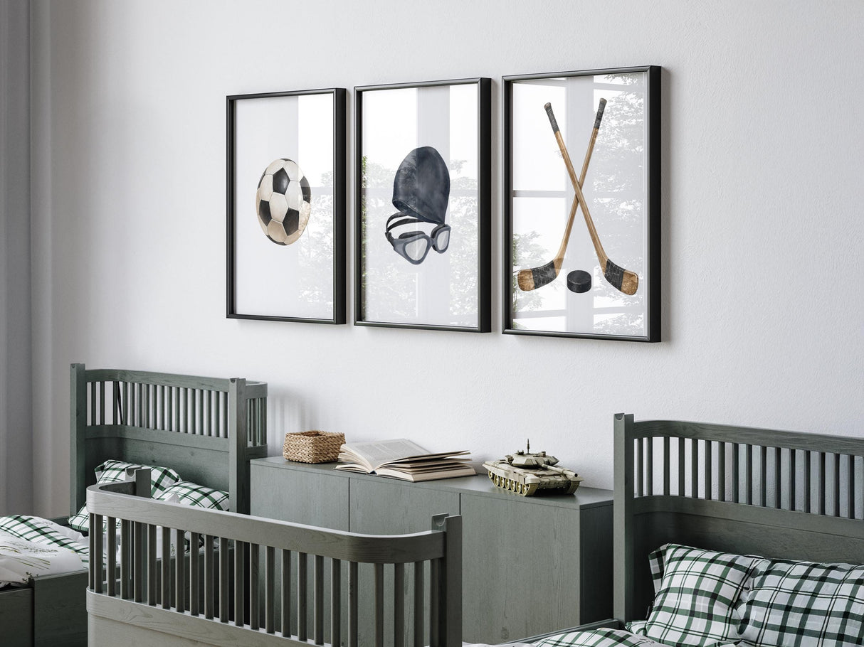Twelve vintage watercolor sports designs overview