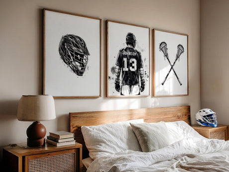 Lacrosse print set with custom name and number for kids rooms