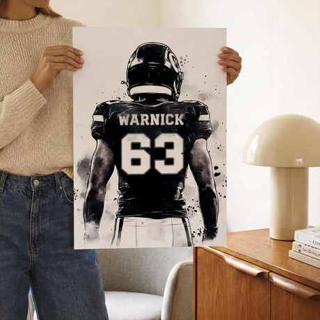 Football print set displayed in a boys bedroom