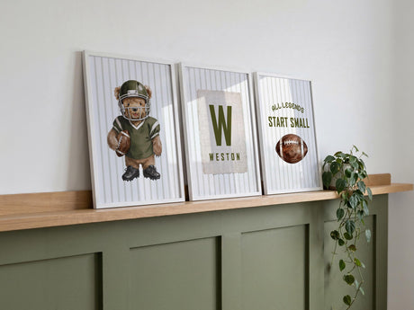 Football Nursery Prints – Custom Name, Set of 3