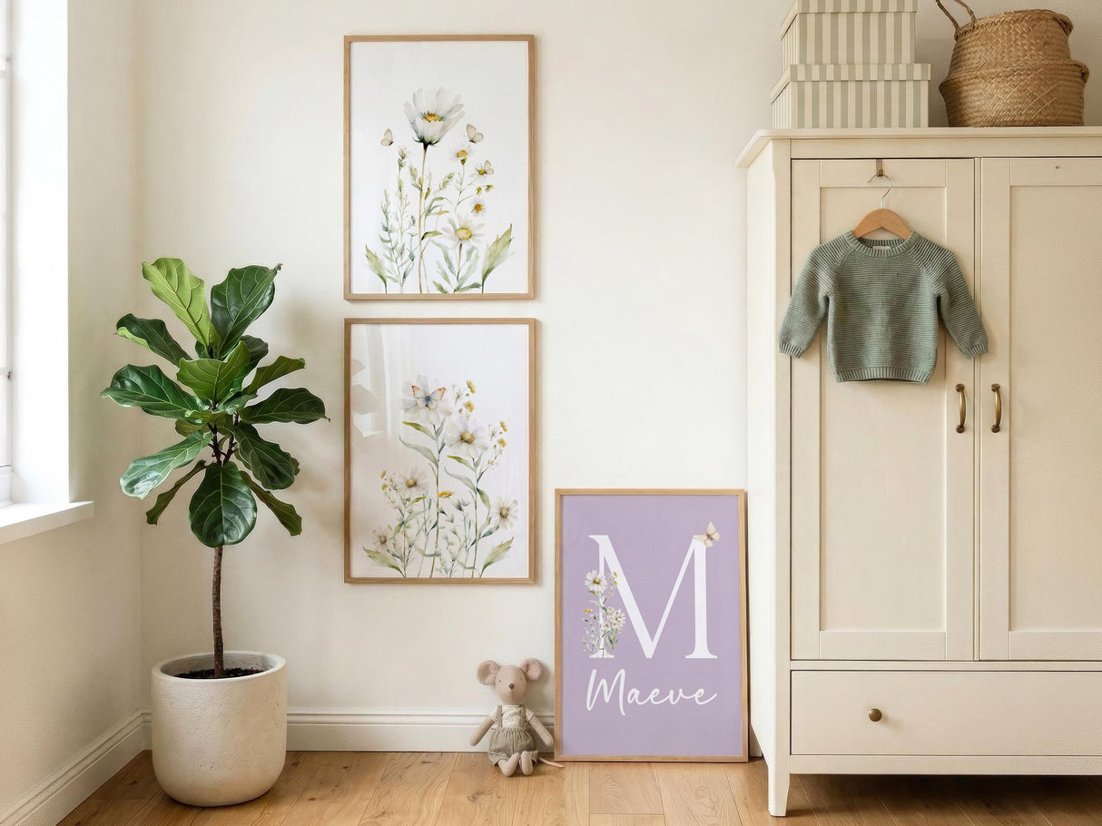 Daisy Floral Nursery Prints – Custom Name, Set of 3 — view 2