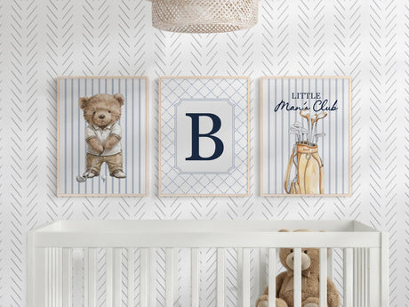 Golf Nursery Prints – Custom Initial, Set of 3 in Green or Blue — view 2