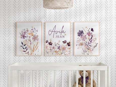 Purple Wildflower Nursery Prints – Custom Name, Set of 3 — view 7